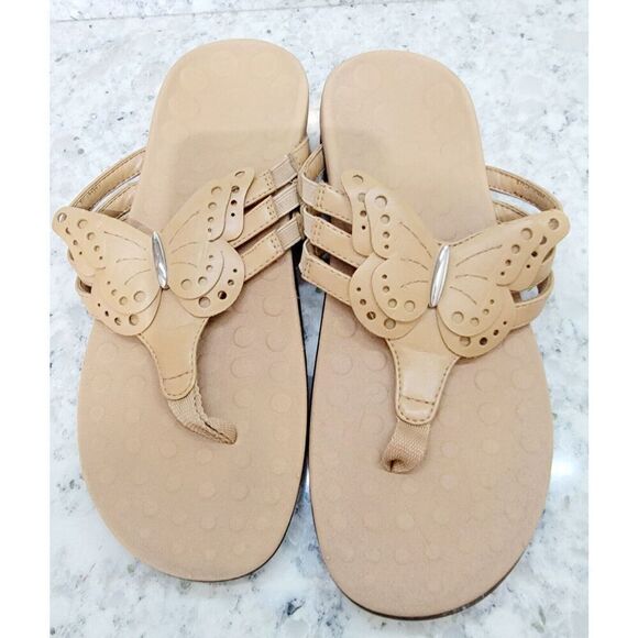 Orthaheel Jenna 7 Butterfly Flip Flop Thong Sandals Women's SIZE‎ 7/38 Tan - Picture 1 of 7